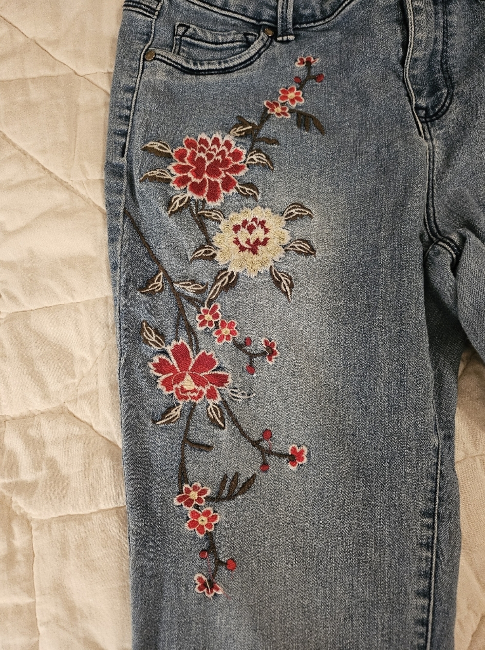WORKSHOP Floral Embroidered Skinny Jeans - Size 10 - Picture 8 of 9